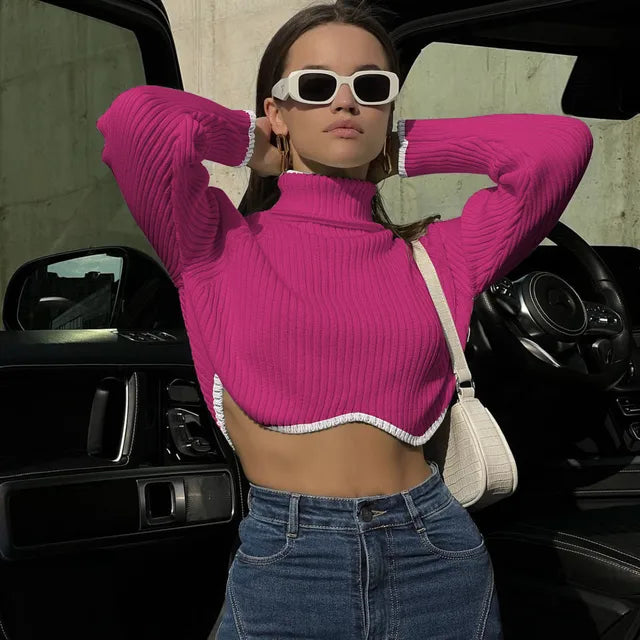 Valenzora | Ribbed roll-neck crop top