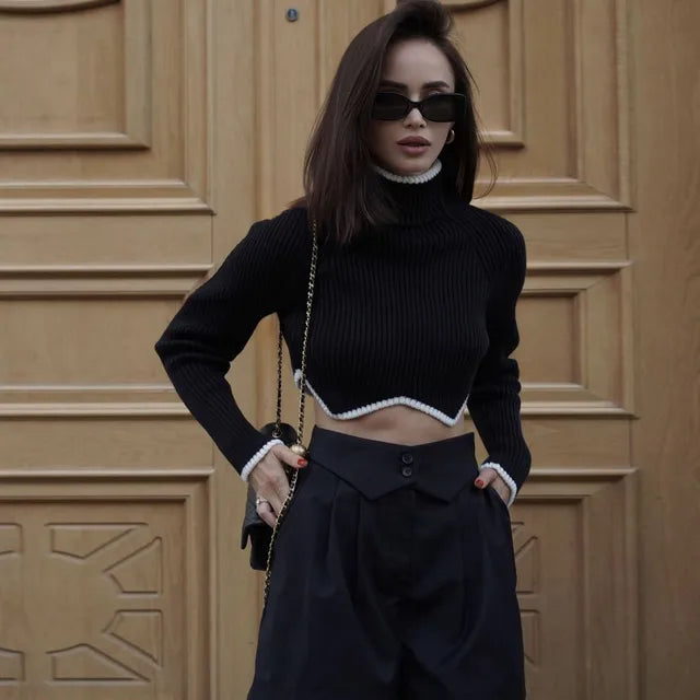 Valenzora | Ribbed roll-neck crop top