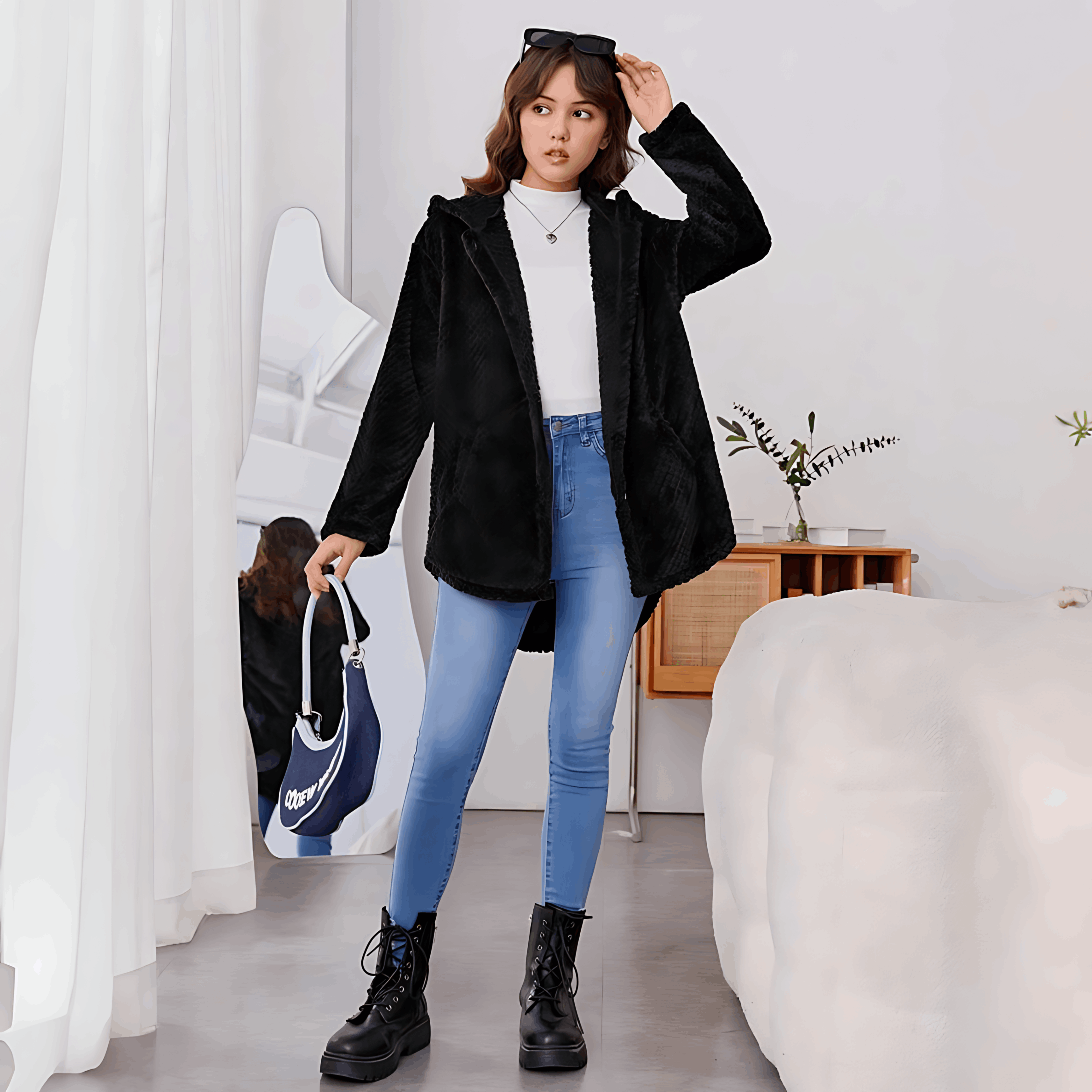Valenzora | Warm cardigan with soft lining and hood for women