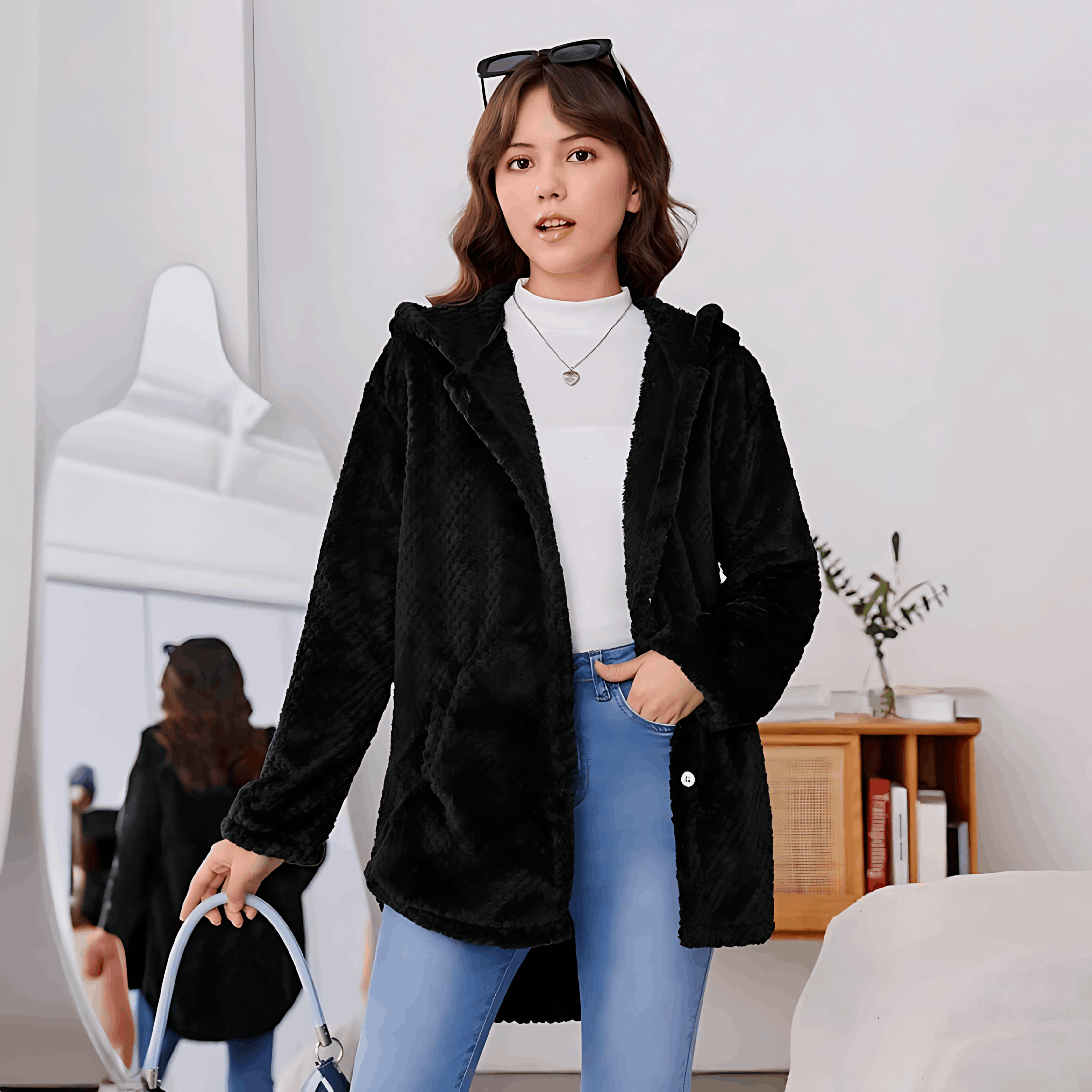 Valenzora | Warm cardigan with soft lining and hood for women