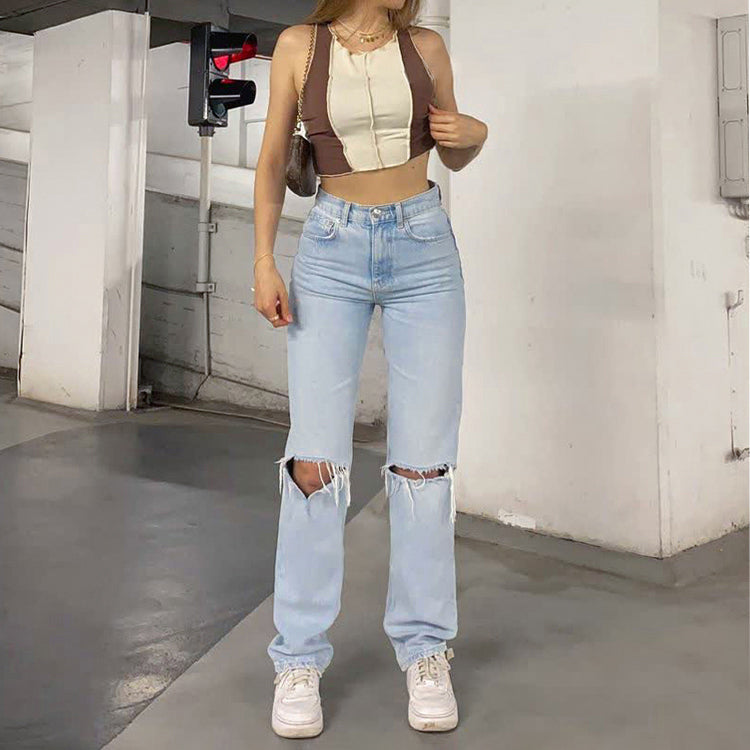 Valenzora Women's Jeans with a Loose Fit, Ripped, Wide Leg, High Waist, Casual Baggy Jeans
