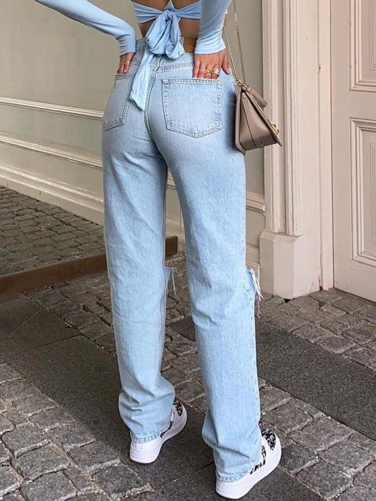Valenzora Women's Jeans with a Loose Fit, Ripped, Wide Leg, High Waist, Casual Baggy Jeans