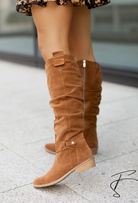 Valenzora | Casual knee-high women's cowboy boots made of suede below the knee