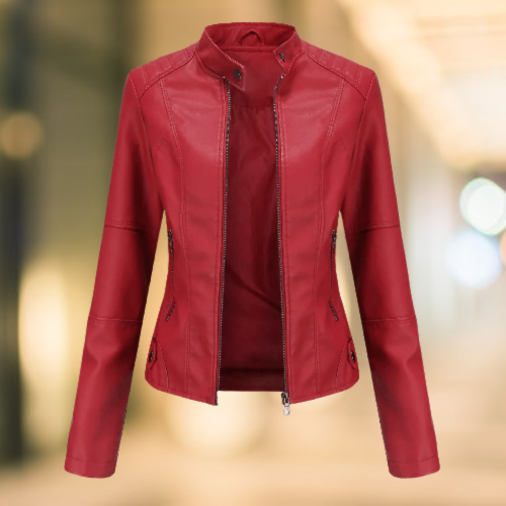 Elegant and chic leather jacket with a stand-up collar