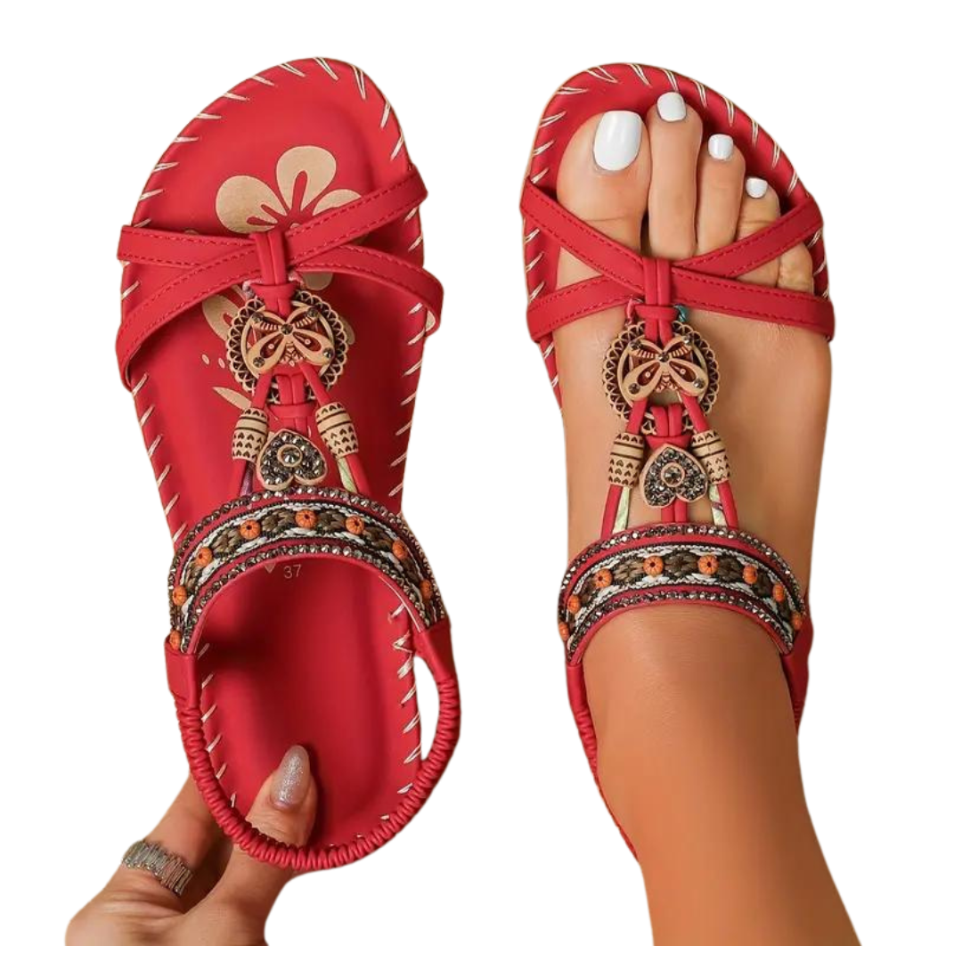 Valenzora Flat Sandals - Boho - Rhinestone Butterfly