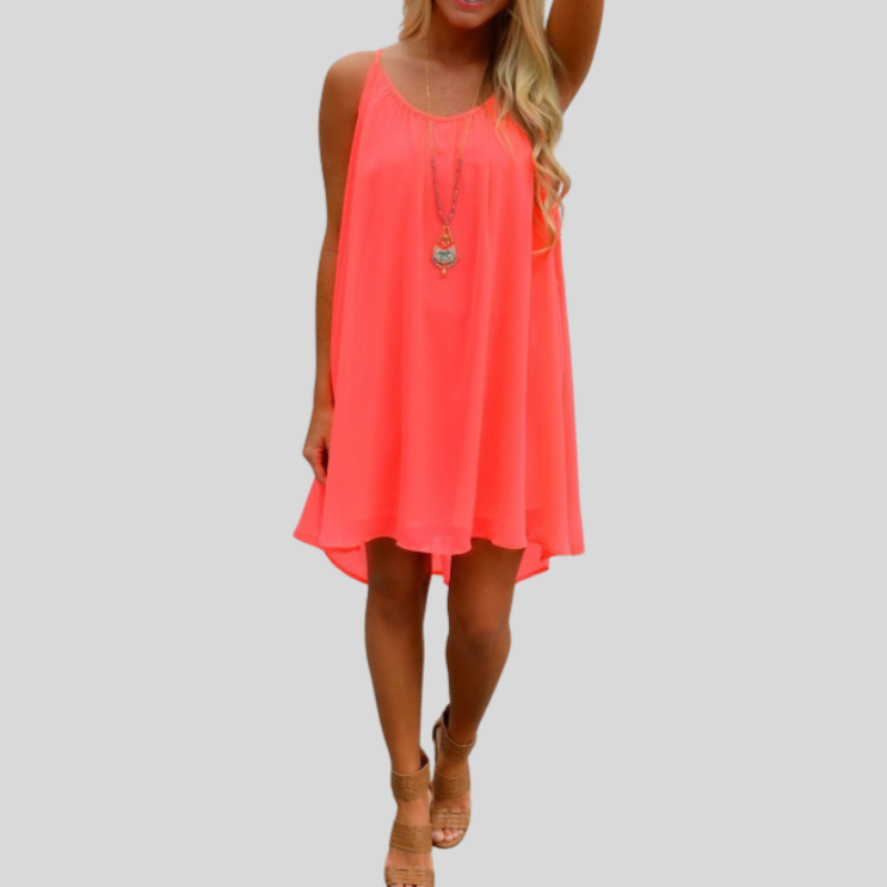 Valenzora | Sleeveless summer dress with spaghetti straps. Light and airy. Casual cut.