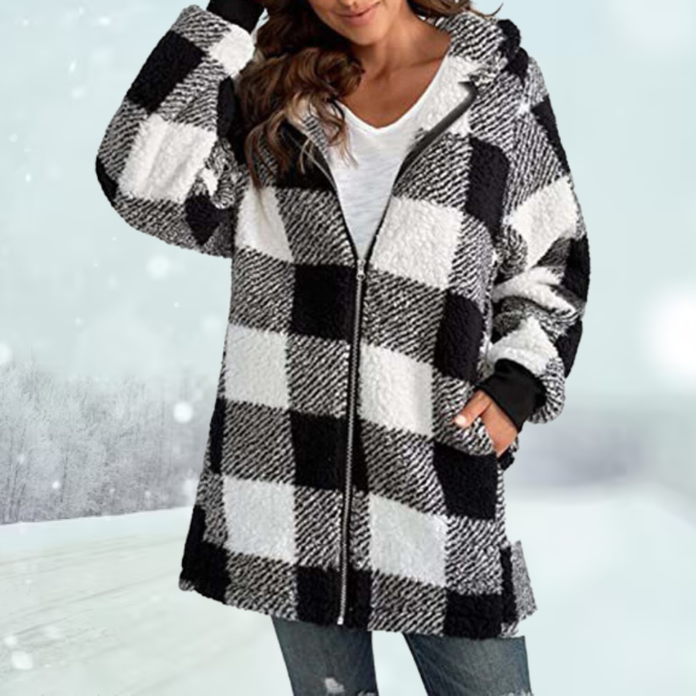 Valenzora | Women's winter jacket with hood in a checked pattern