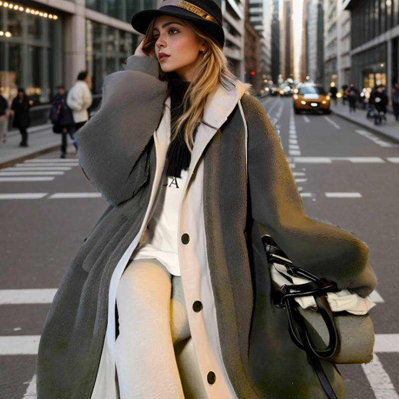 Valenzora - Women's Color-Block Teddy Coat