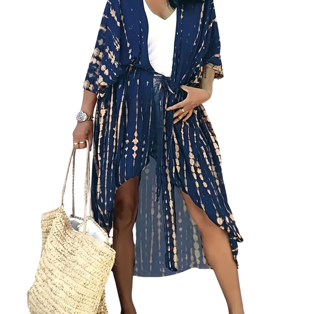 Valenzora Midi Kimono – Boho – Allover-Print, lockere Passform