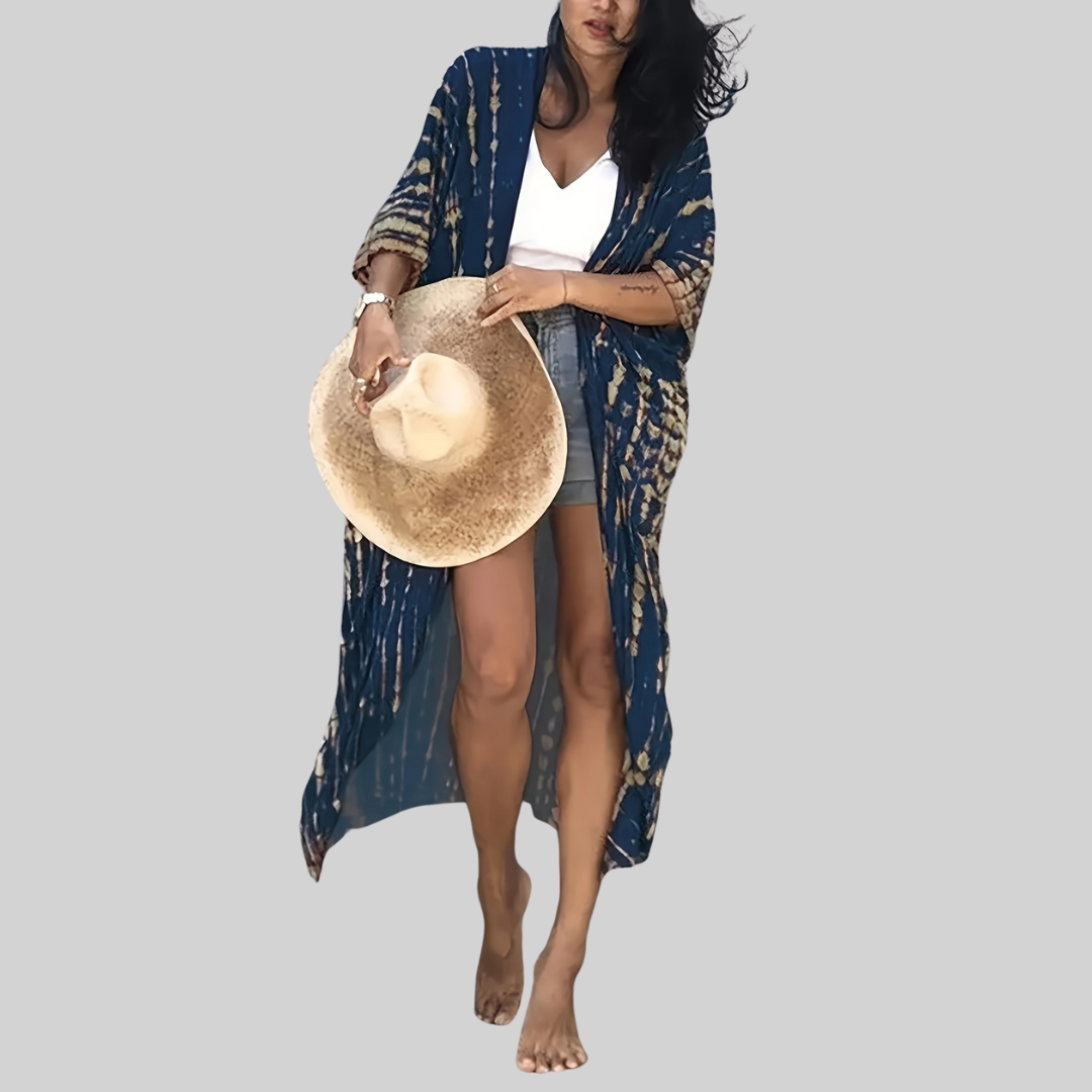 Valenzora Midi Kimono – Boho – Allover-Print, lockere Passform