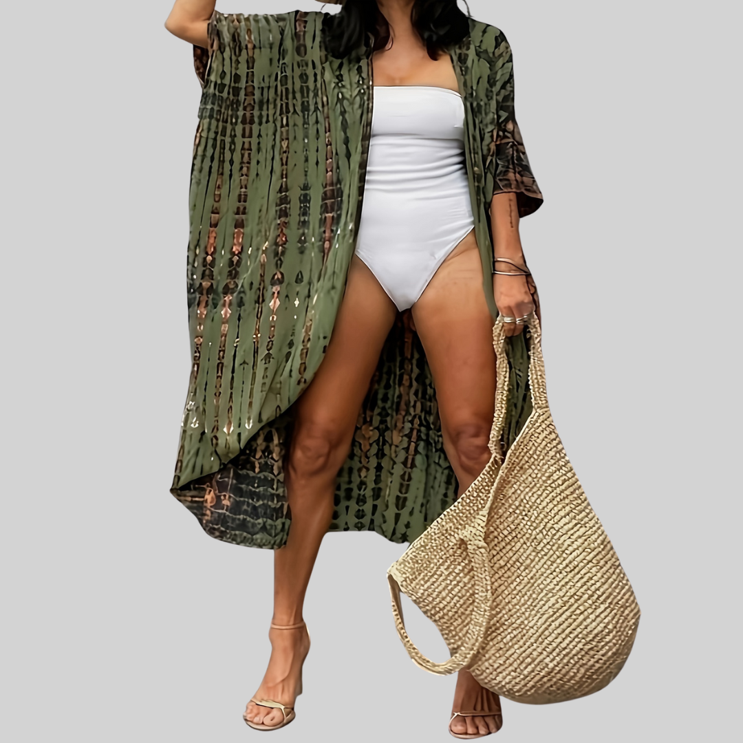 Valenzora Midi Kimono – Boho – Allover-Print, lockere Passform