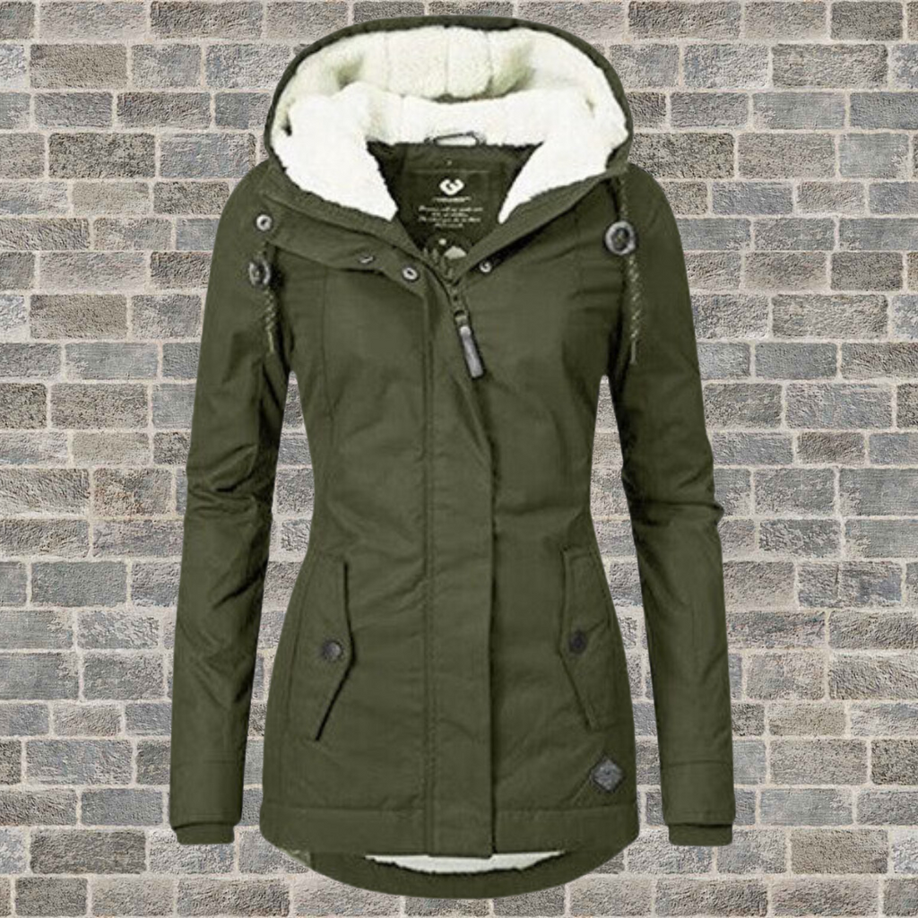 New pleated cotton coat with lambswool hood