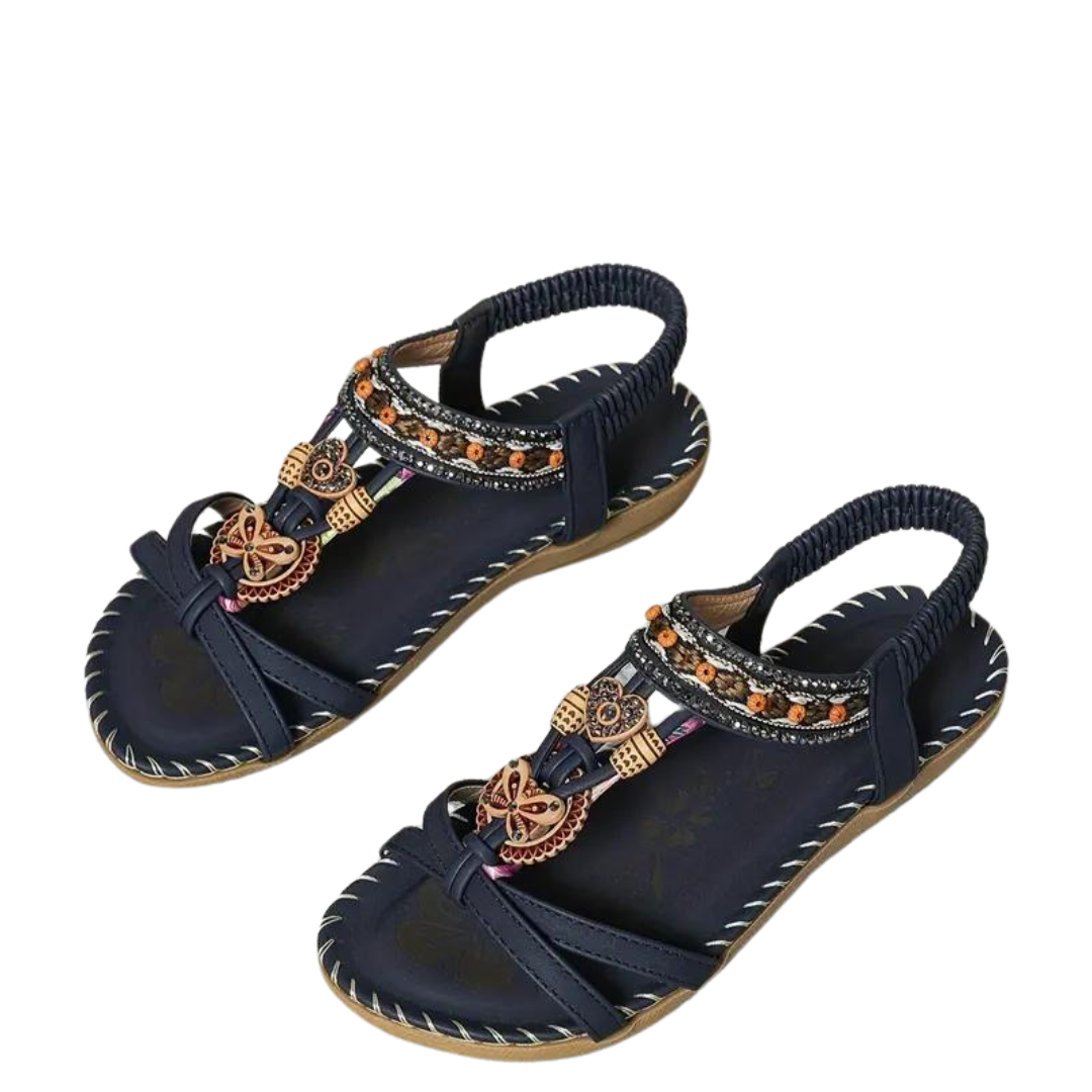Valenzora Flat Sandals - Boho - Rhinestone Butterfly