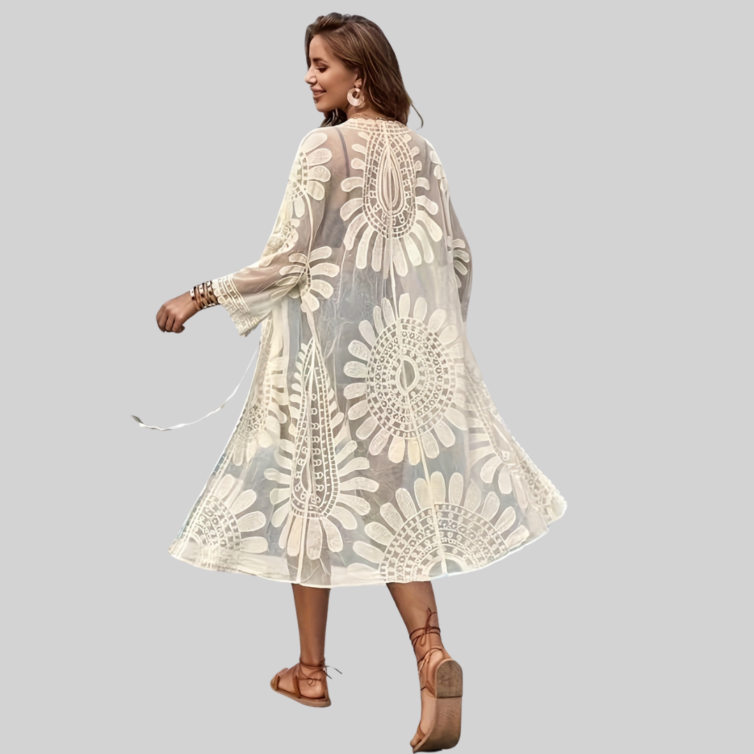 Valenzora Mesh-Wickelkleid – Boho – bestickter V-Ausschnitt