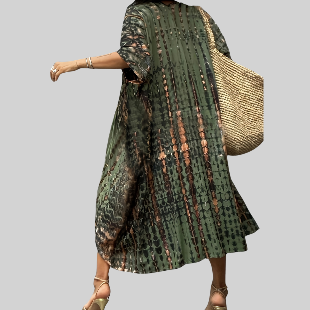Valenzora Midi Kimono – Boho – Allover-Print, lockere Passform