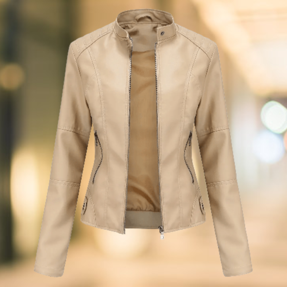 Elegant and chic leather jacket with a stand-up collar