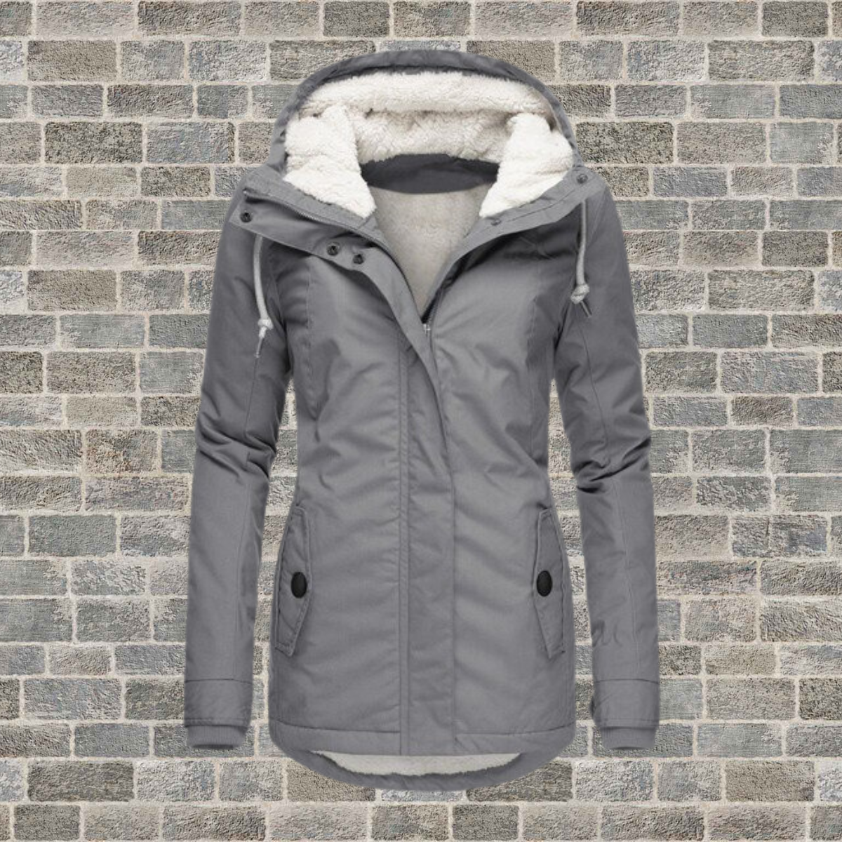 New pleated cotton coat with lambswool hood