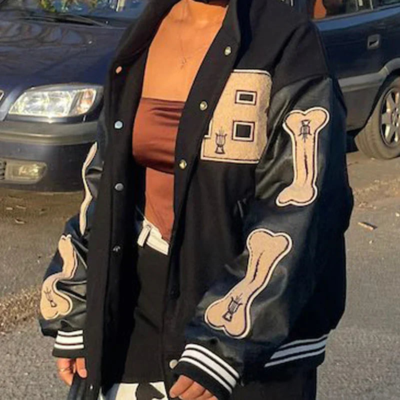 Valenzora | College-Streetwear-Bomberjacke mit gestickten Aufnähern