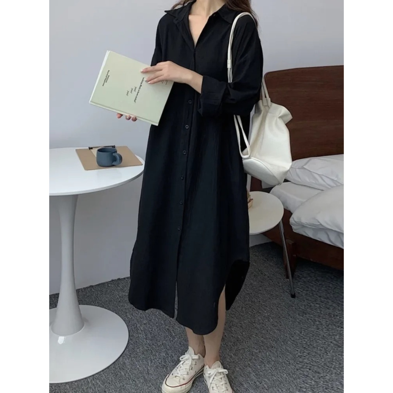Valenzora | Vintage-Kurzarmhemdkleid aus Leinen und Baumwolle