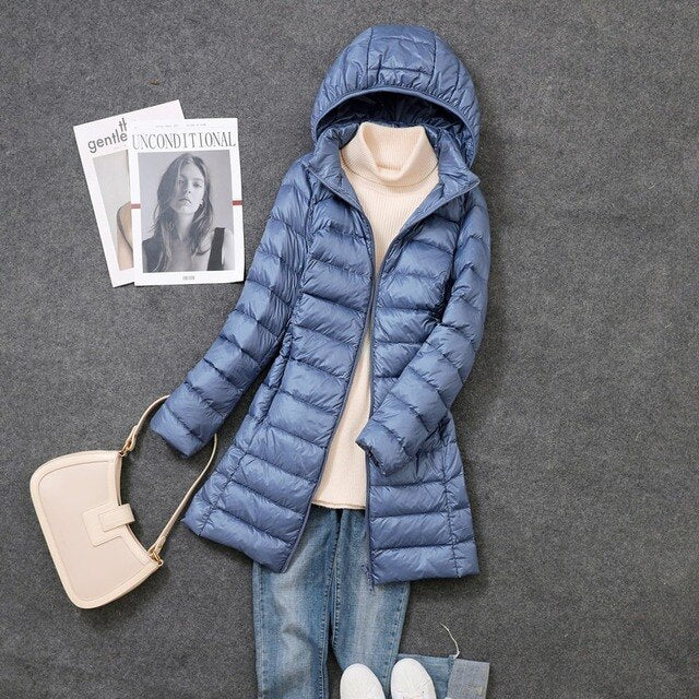 Ultralight, packable, long buffer jacket