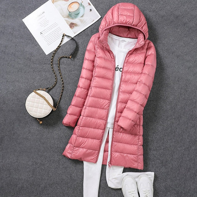 Ultralight, packable, long buffer jacket