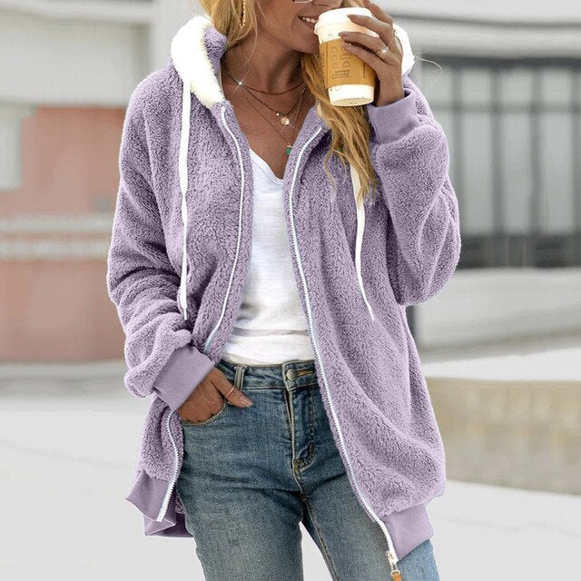 2026 Elegant, loose-fitting fleece coat with hood