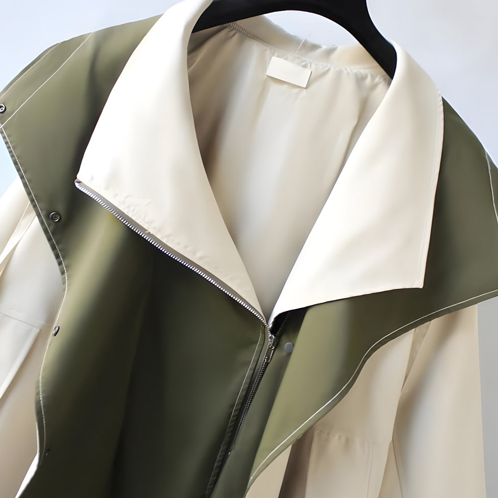 Valenzora | Mittellanger, taillierter Damen-Windbreaker mit Kapuze und Reißverschluss