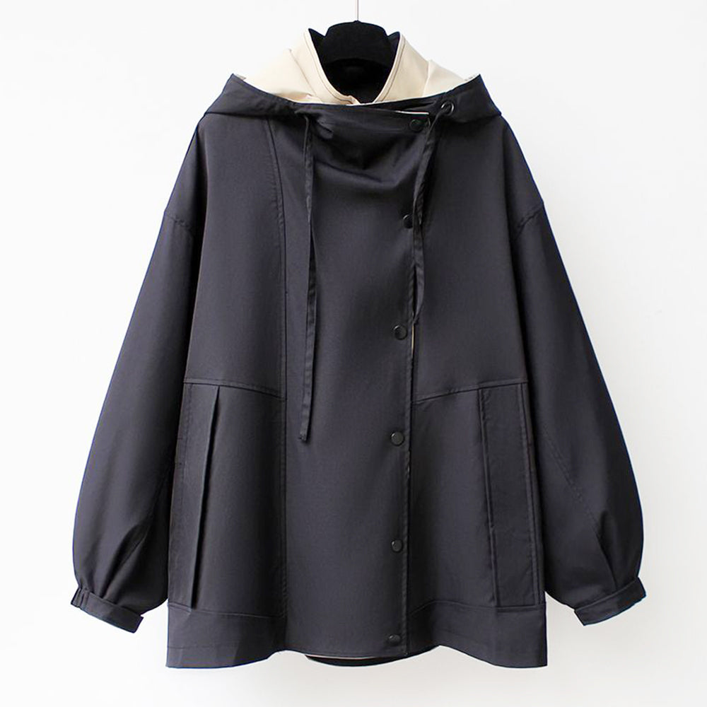 Valenzora | Mittellanger, taillierter Damen-Windbreaker mit Kapuze und Reißverschluss