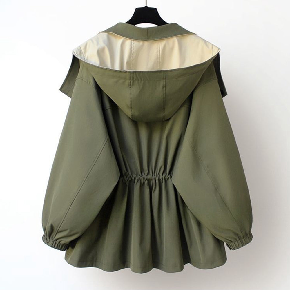 Valenzora | Mittellanger, taillierter Damen-Windbreaker mit Kapuze und Reißverschluss