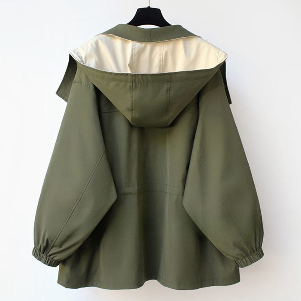 Valenzora | Mittellanger, taillierter Damen-Windbreaker mit Kapuze und Reißverschluss