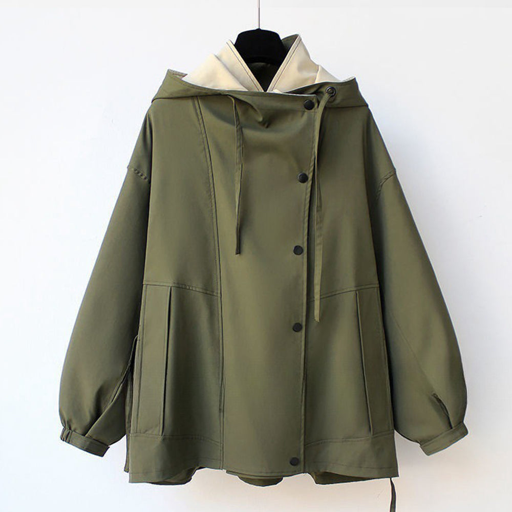 Valenzora | Mittellanger, taillierter Damen-Windbreaker mit Kapuze und Reißverschluss