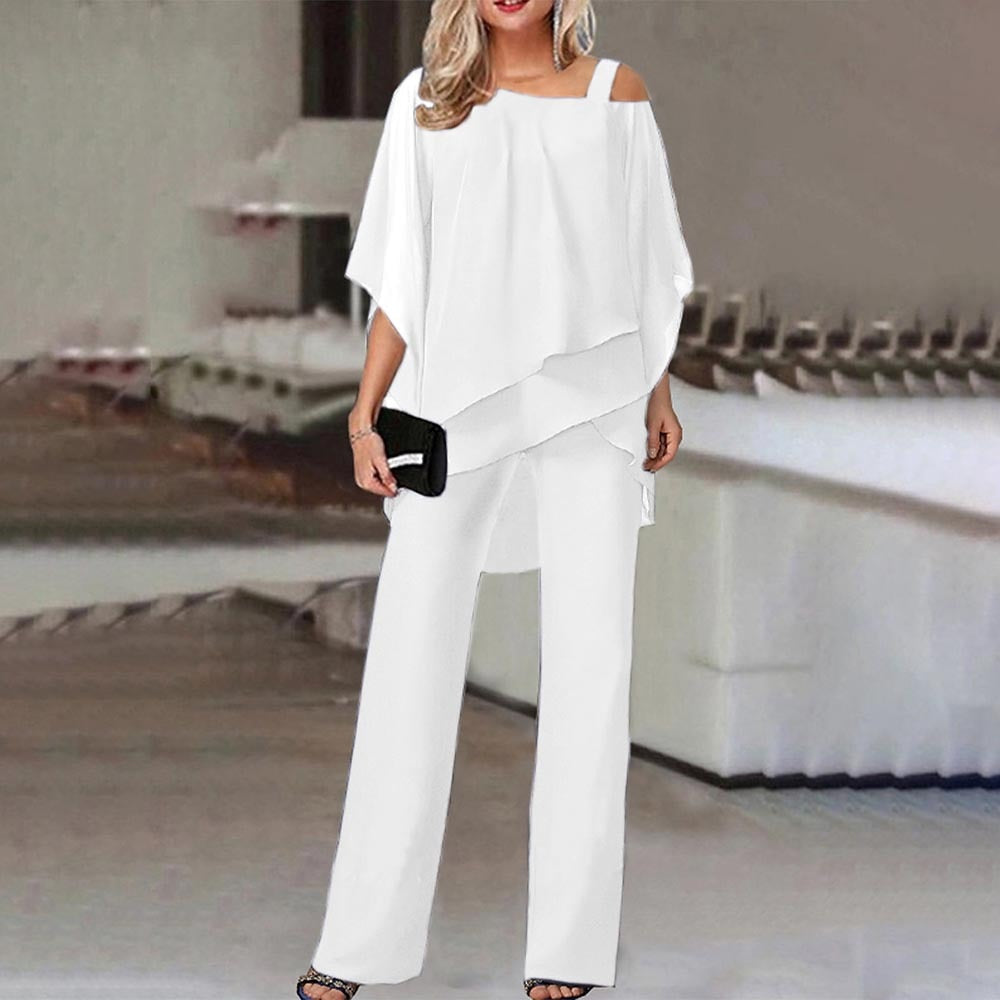 Valenzora Women's Two-Piece Set | Elegant Jumpsuit with Cold Shoulder Blouse