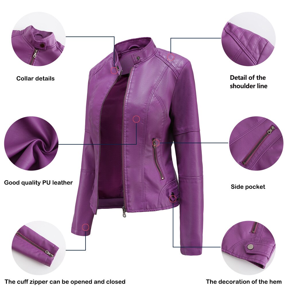 Valenzora Women's Leather Jacket with Mao