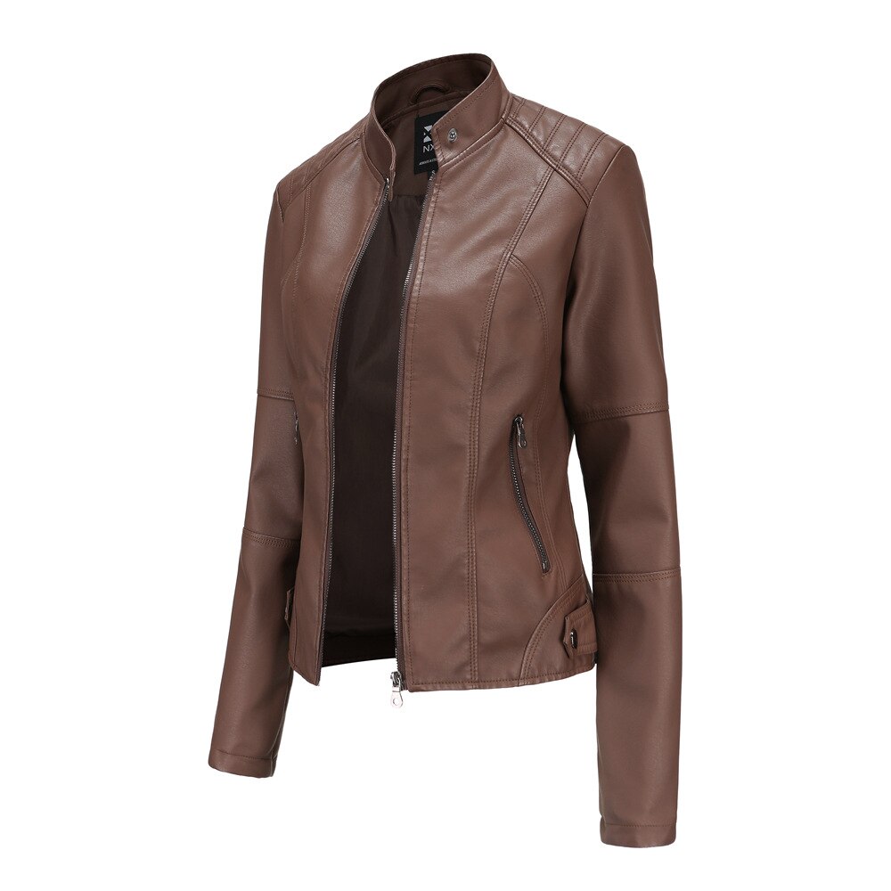 Valenzora Women's Leather Jacket with Mao