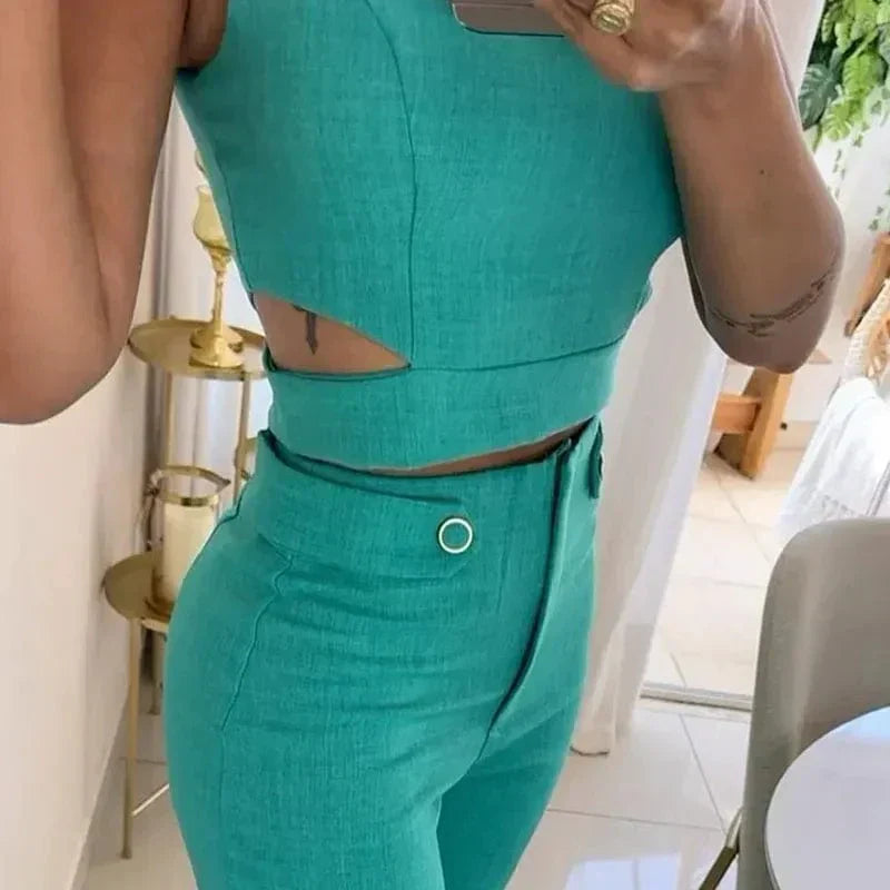 Valenzora | Set aus ärmellosem Top und High-Waist-Hose
