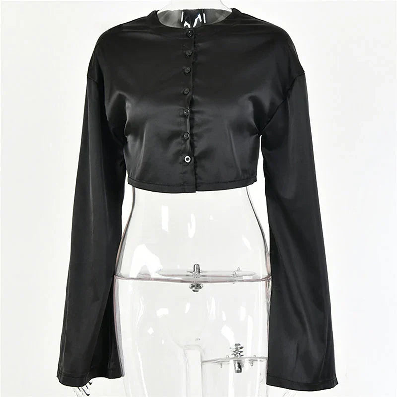 Valenzora | Silky blouse and skirt set with tie belt