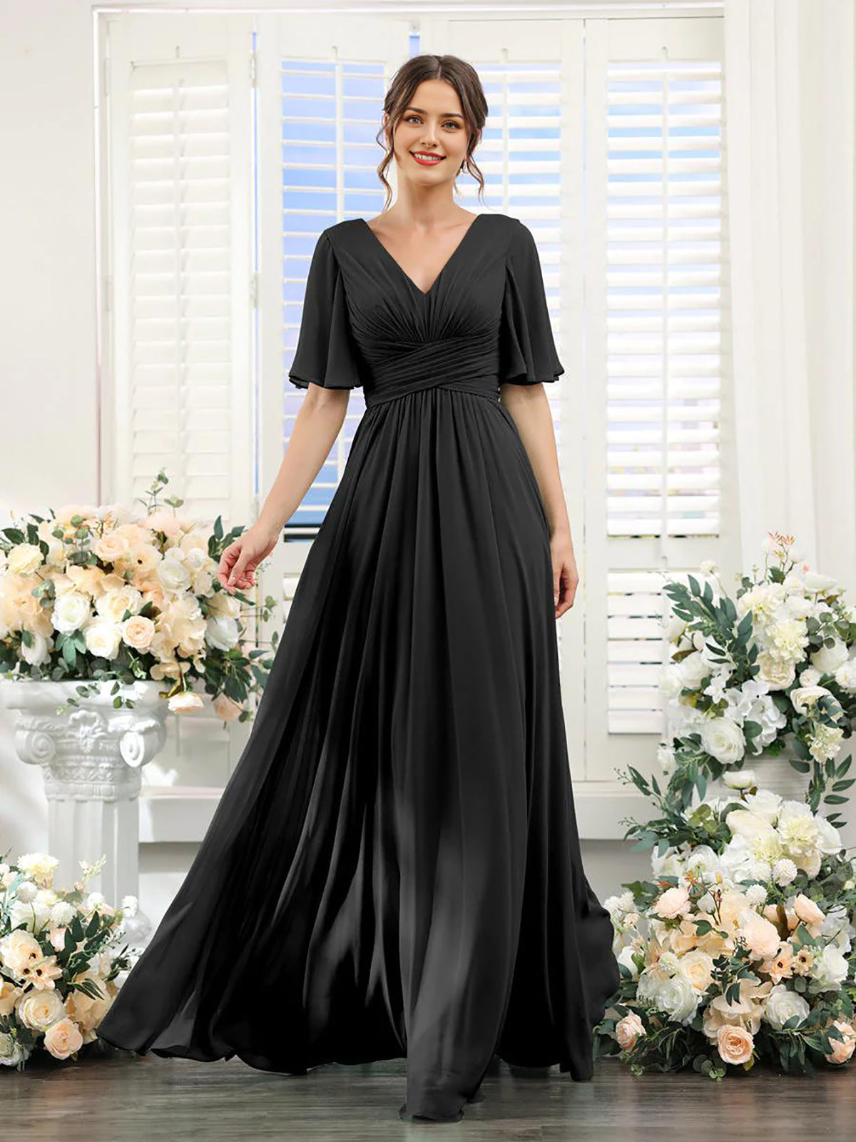 Kleid | Fließendes Chiffonkleid mit V-Ausschnitt für Damen