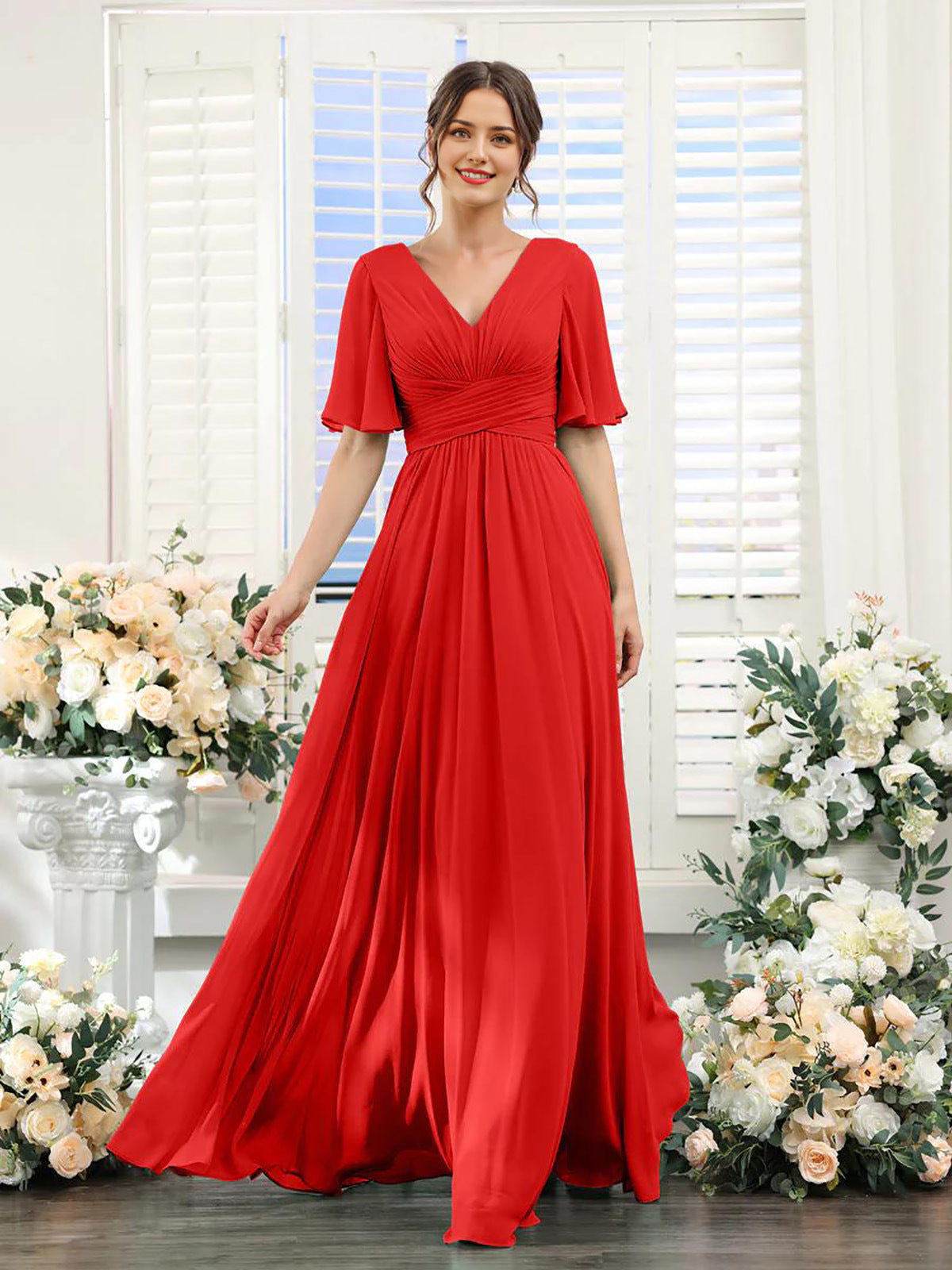 Kleid | Fließendes Chiffonkleid mit V-Ausschnitt für Damen