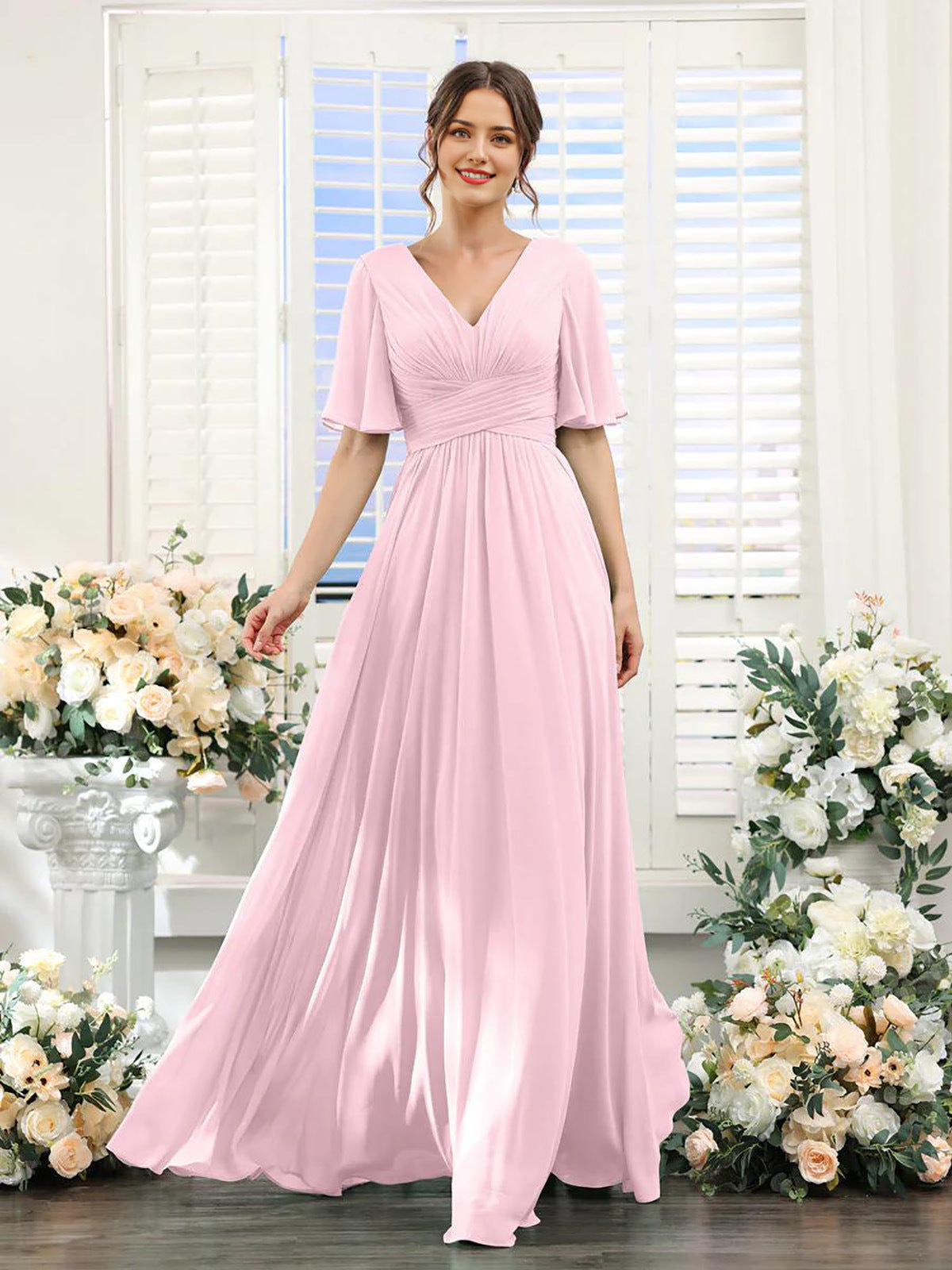 Kleid | Fließendes Chiffonkleid mit V-Ausschnitt für Damen
