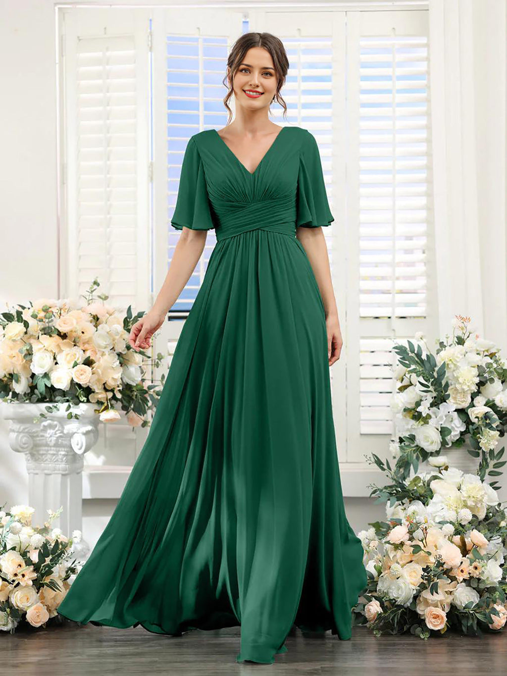 Kleid | Fließendes Chiffonkleid mit V-Ausschnitt für Damen