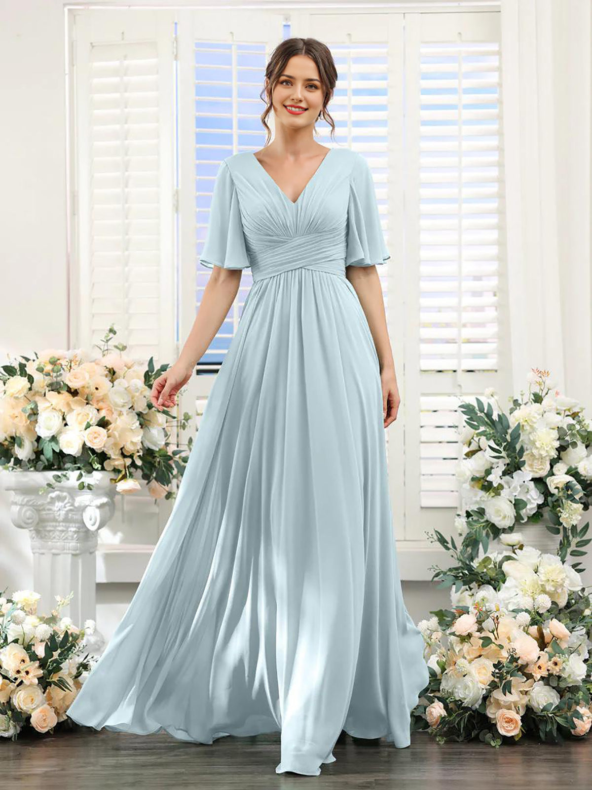 Kleid | Fließendes Chiffonkleid mit V-Ausschnitt für Damen