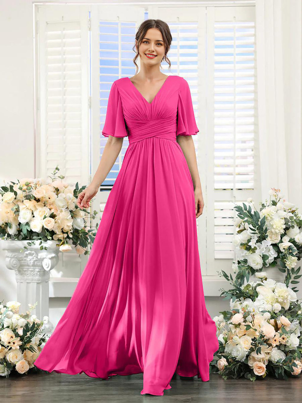 Kleid | Fließendes Chiffonkleid mit V-Ausschnitt für Damen