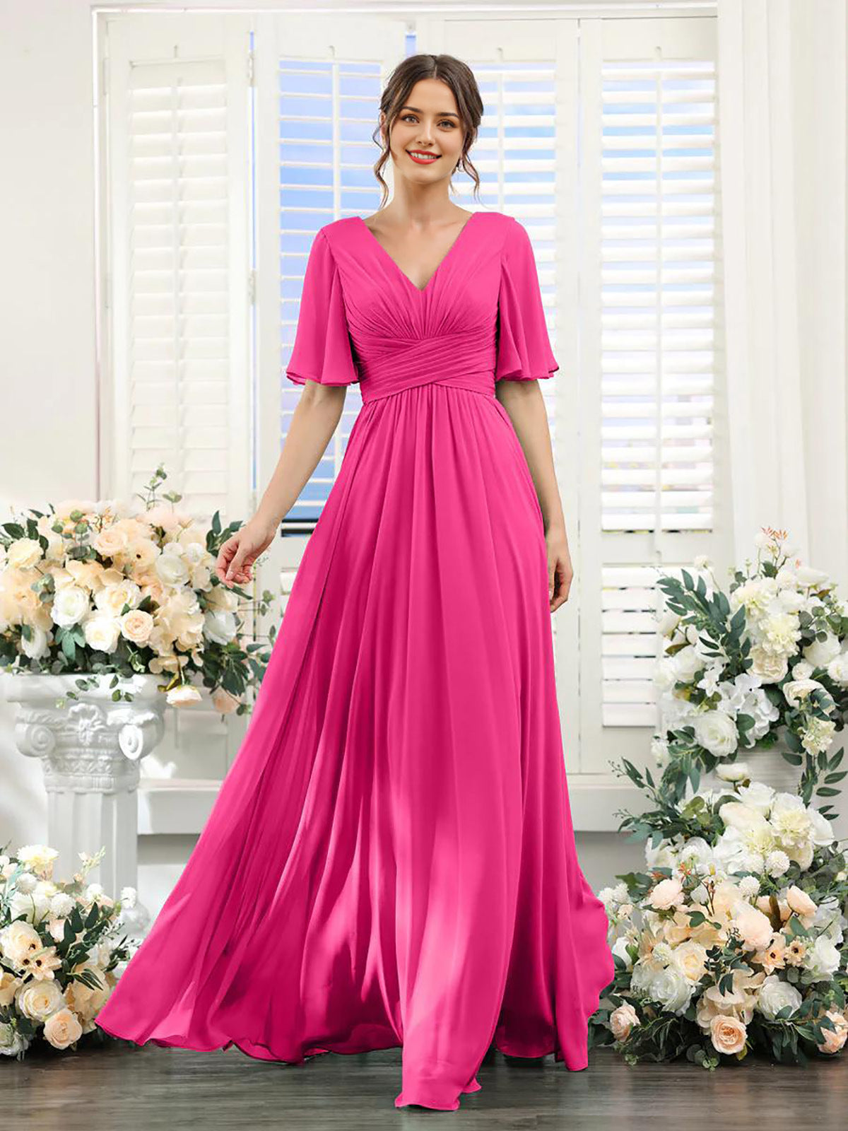 Kleid | Fließendes Chiffonkleid mit V-Ausschnitt für Damen