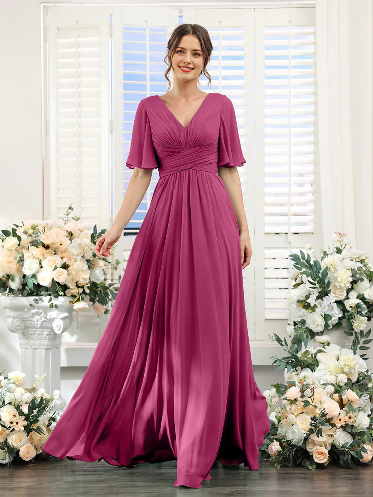 Kleid | Fließendes Chiffonkleid mit V-Ausschnitt für Damen