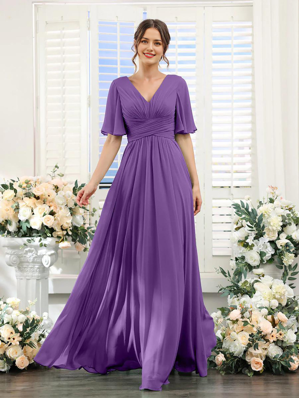 Kleid | Fließendes Chiffonkleid mit V-Ausschnitt für Damen