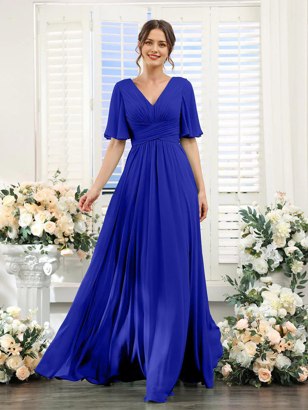 Kleid | Fließendes Chiffonkleid mit V-Ausschnitt für Damen