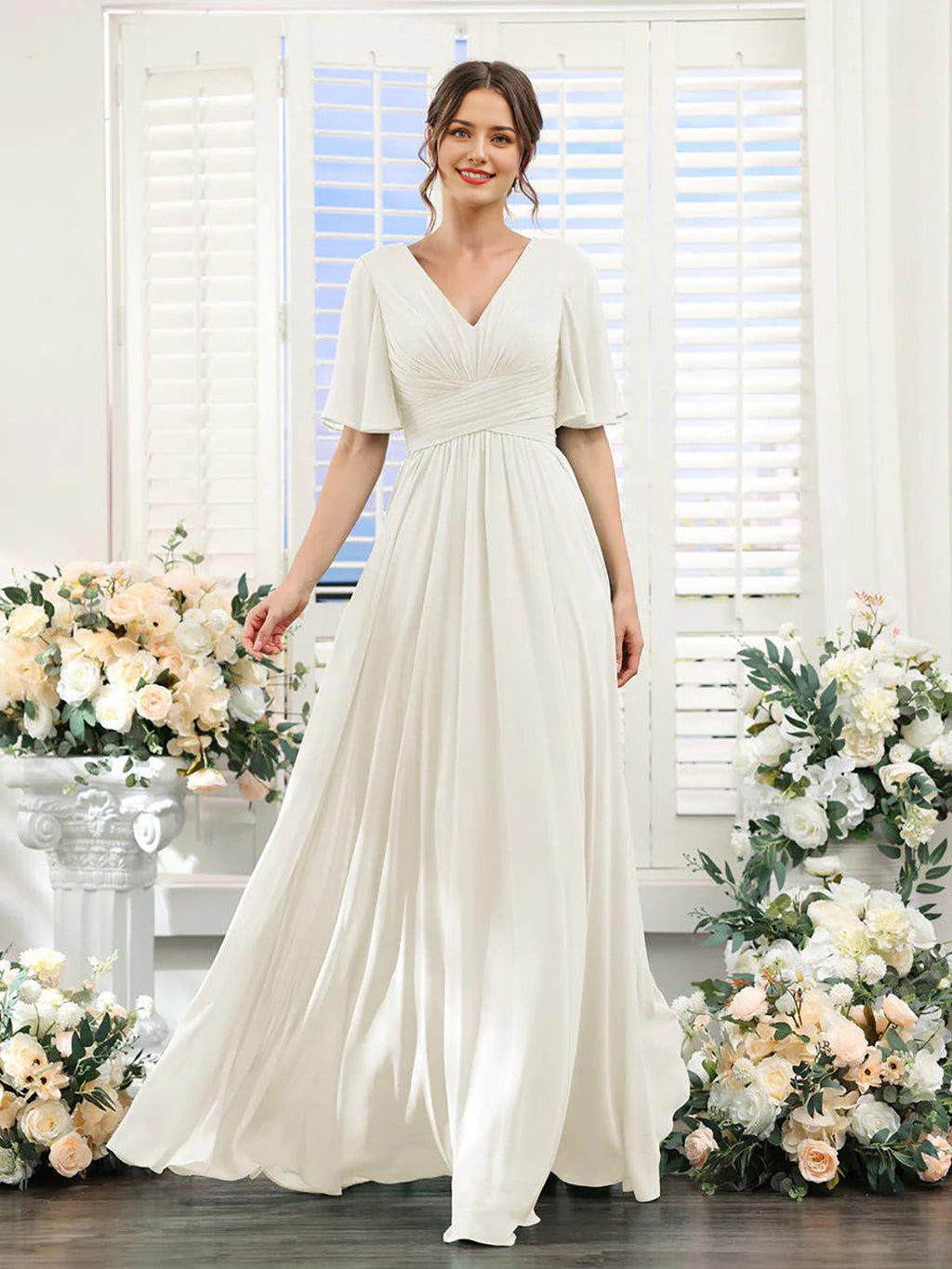 Kleid | Fließendes Chiffonkleid mit V-Ausschnitt für Damen