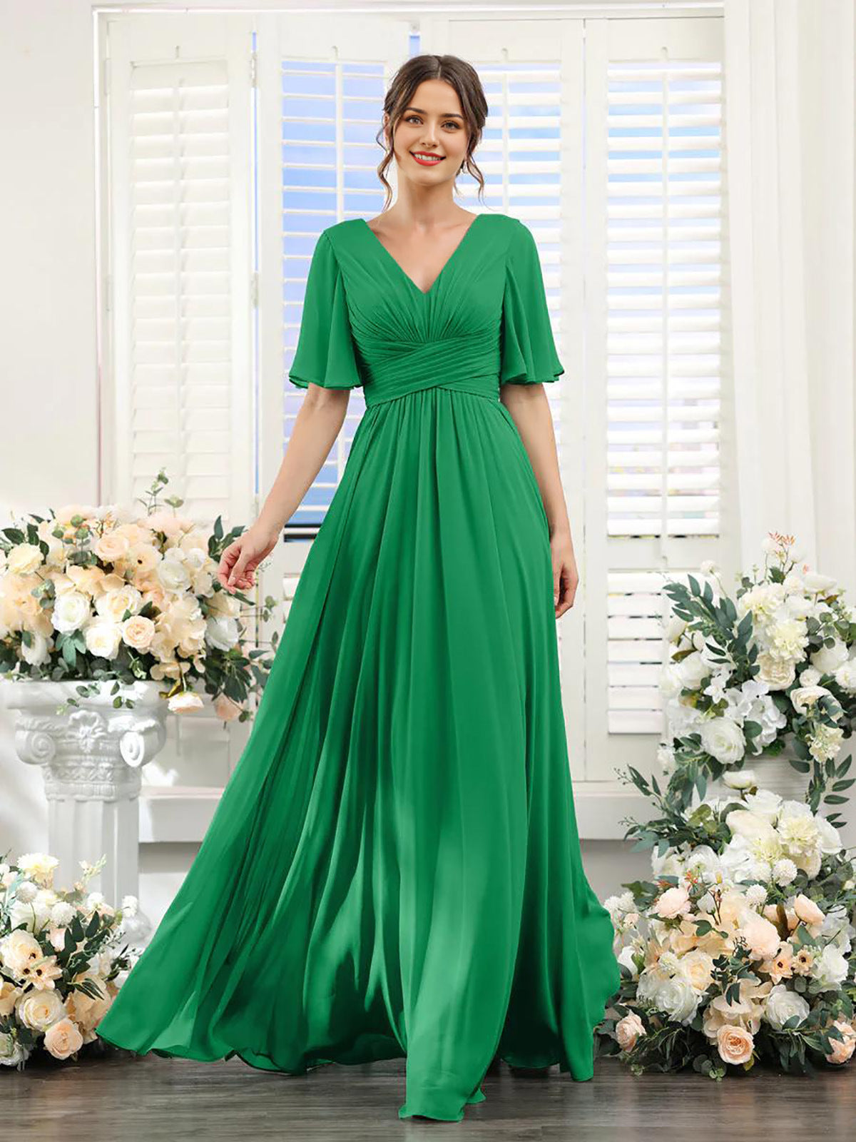Kleid | Fließendes Chiffonkleid mit V-Ausschnitt für Damen