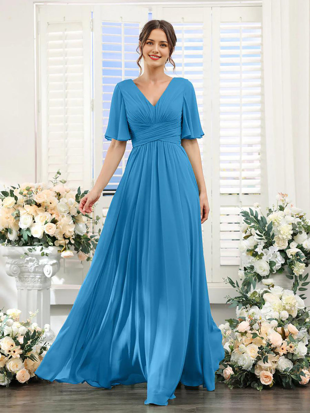 Kleid | Fließendes Chiffonkleid mit V-Ausschnitt für Damen
