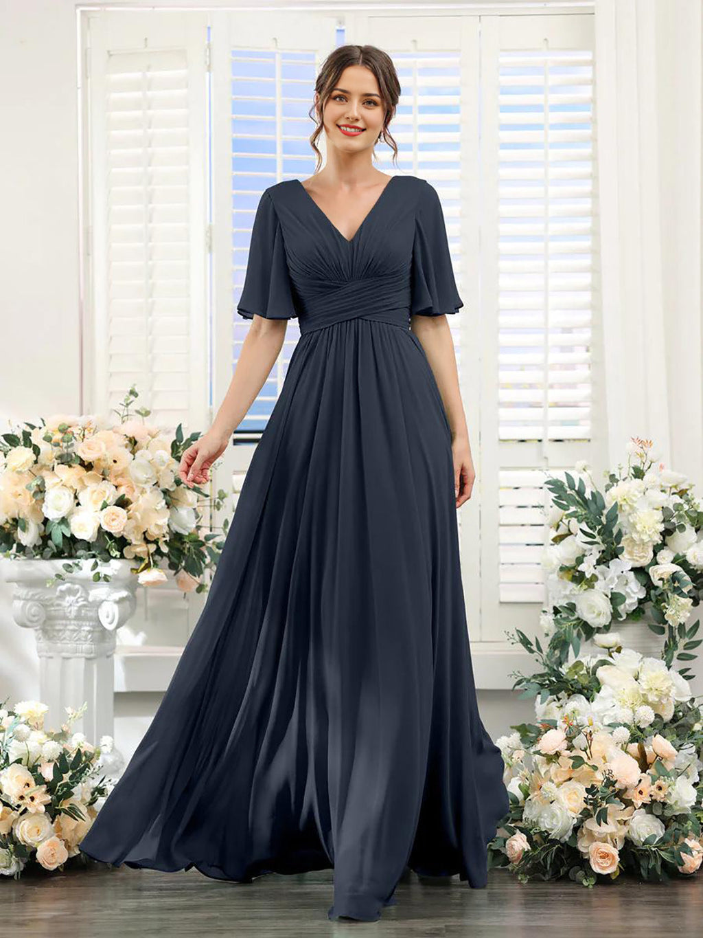 Kleid | Fließendes Chiffonkleid mit V-Ausschnitt für Damen